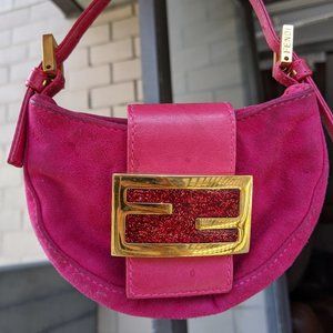 RARE Fendi Pink Suede Mini Baguette Bag Purse